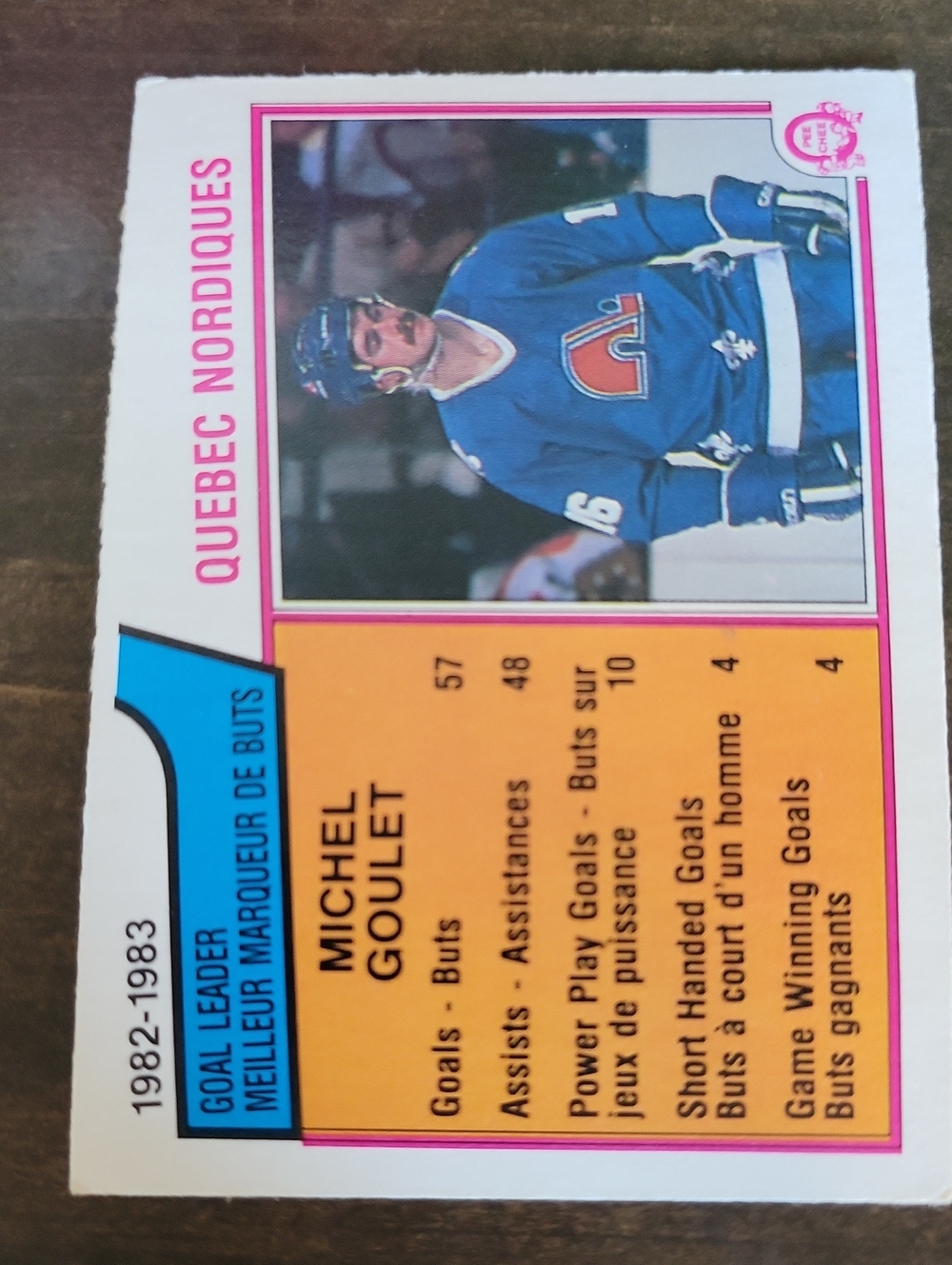 1983/84 OPC Quebec Nordiques Michel Goulet Hockey Card - Blue Jersey